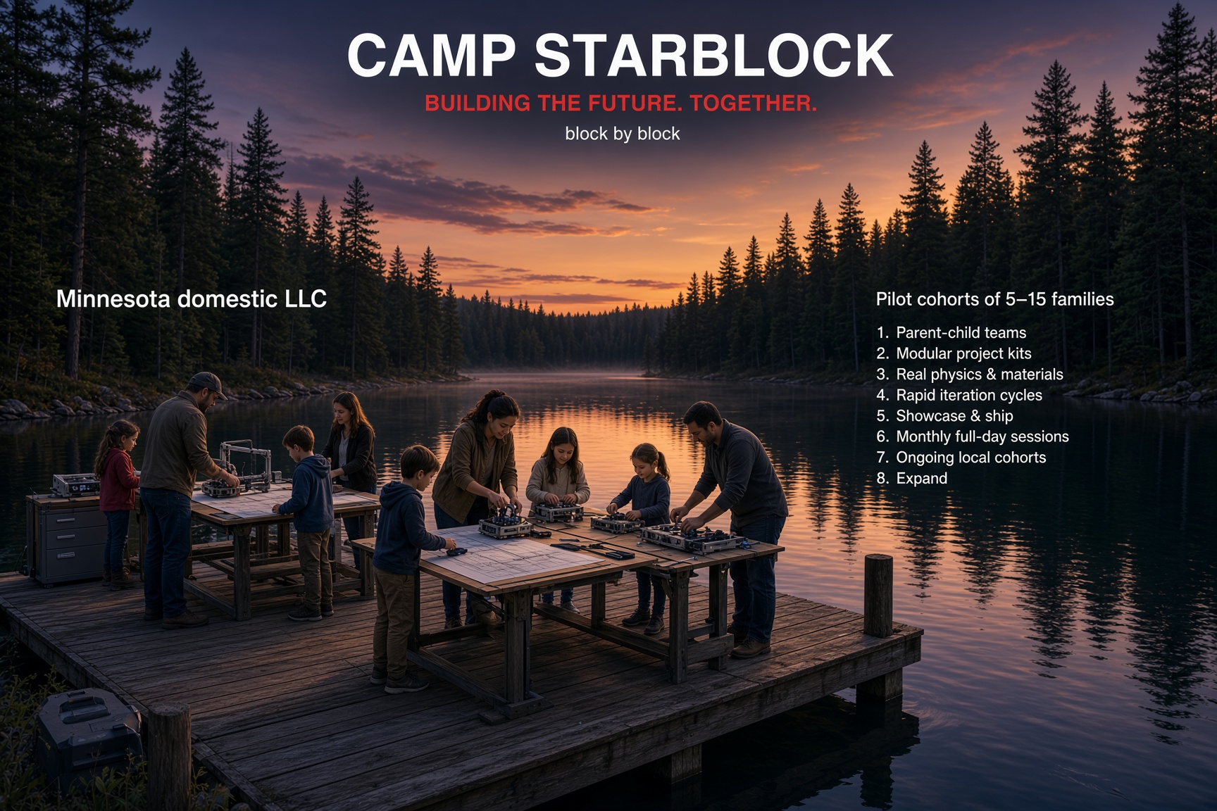 Camp Starblock Block by Block poster with the eight-step build loop